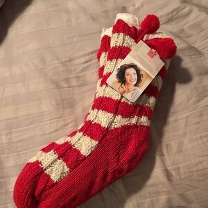 Festive Red and White Striped Holiday Socks